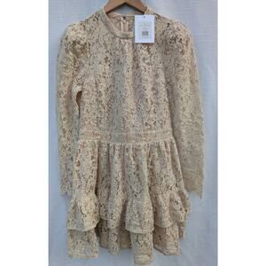 Rachel Parcell Women's Metallic‎ Lace Mini Dress Sz 8 Gold Long Sleeve Feminine